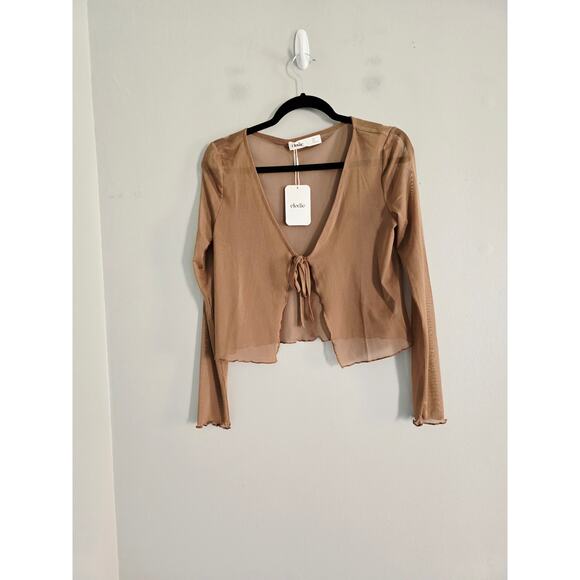 Anthropologie Elodie Brown Sheer Tie Front Top XL NWT - Picture 1 of 3